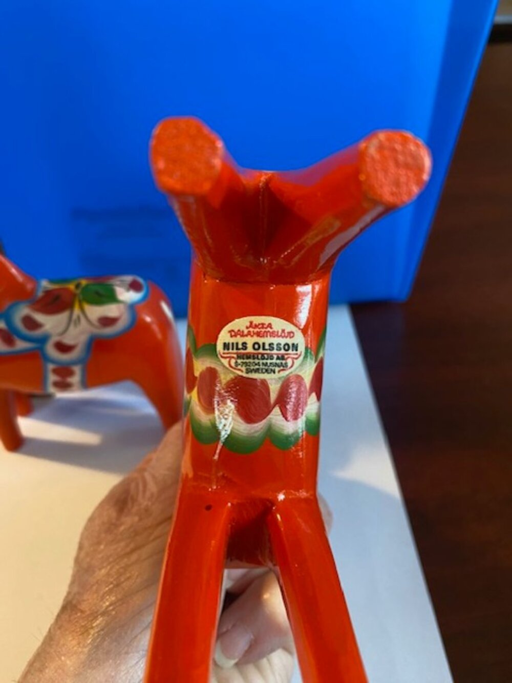 2 Vintage 4.5" Swedish Dala horses, hand carved and painted,Tillv, Nils Olsson - Picture 3 of 7
